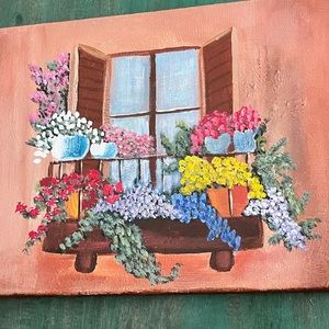 Hand Painted 12” x 9” Canvas | Window Flower Box